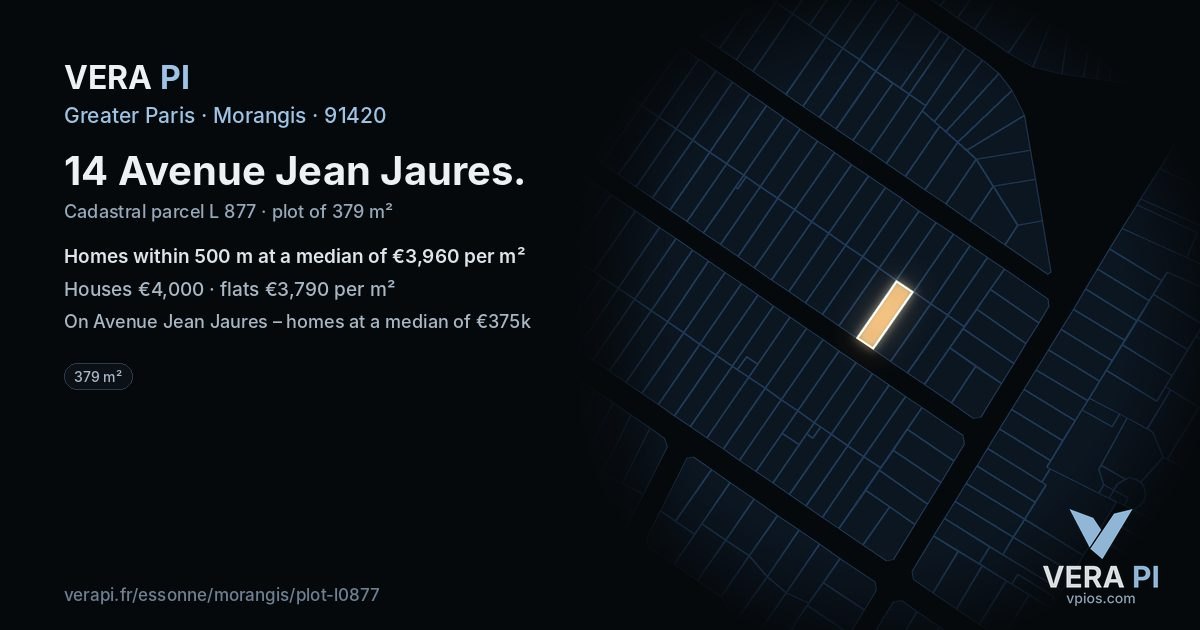 14 Avenue Jean Jaures, Morangis at night – the plot lit, the parcels around coloured by the prices near them