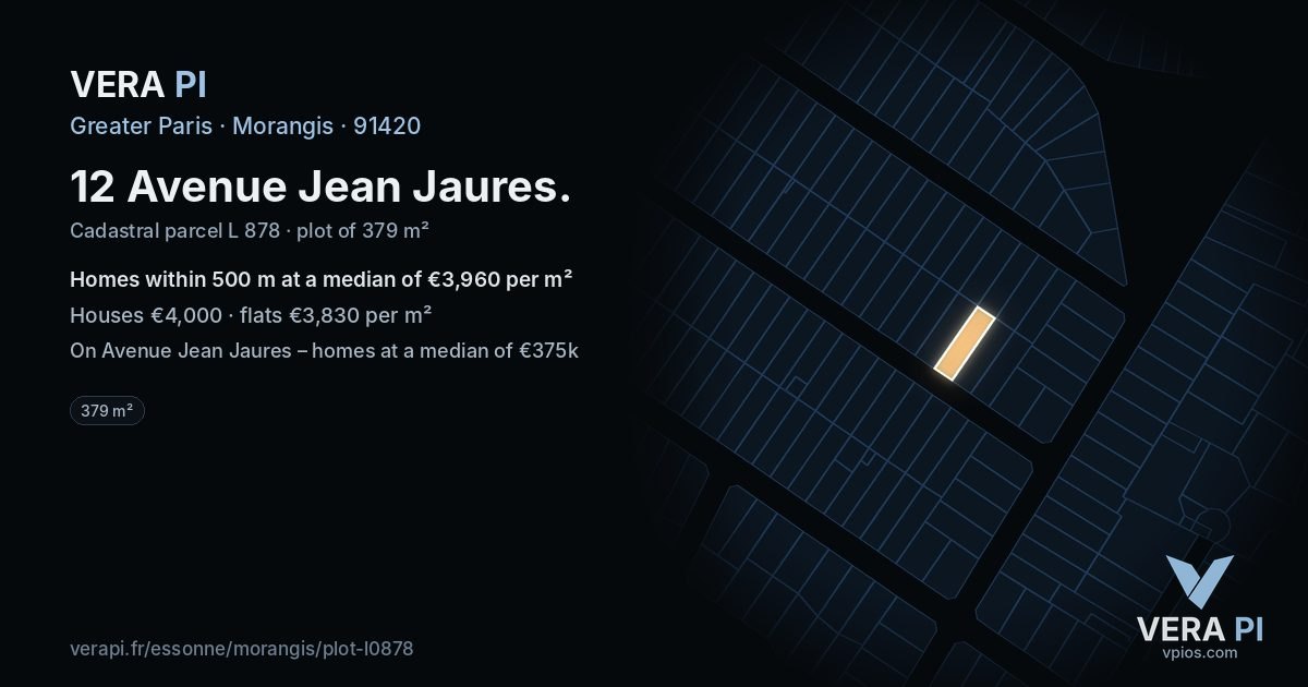 12 Avenue Jean Jaures, Morangis at night – the plot lit, the parcels around coloured by the prices near them