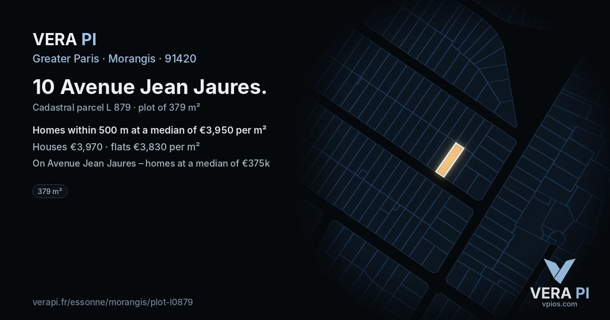 10 Avenue Jean Jaures, Morangis at night – the plot lit, the parcels around coloured by the prices near them