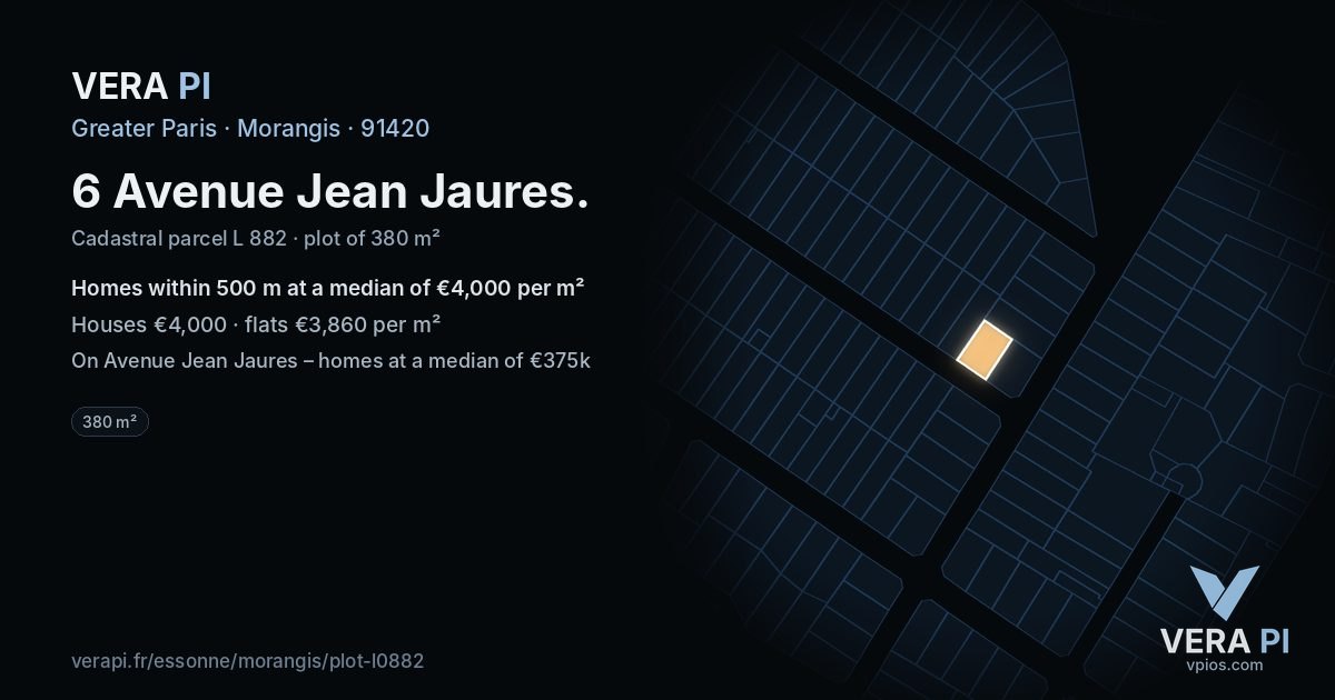 6 Avenue Jean Jaures, Morangis at night – the plot lit, the parcels around coloured by the prices near them