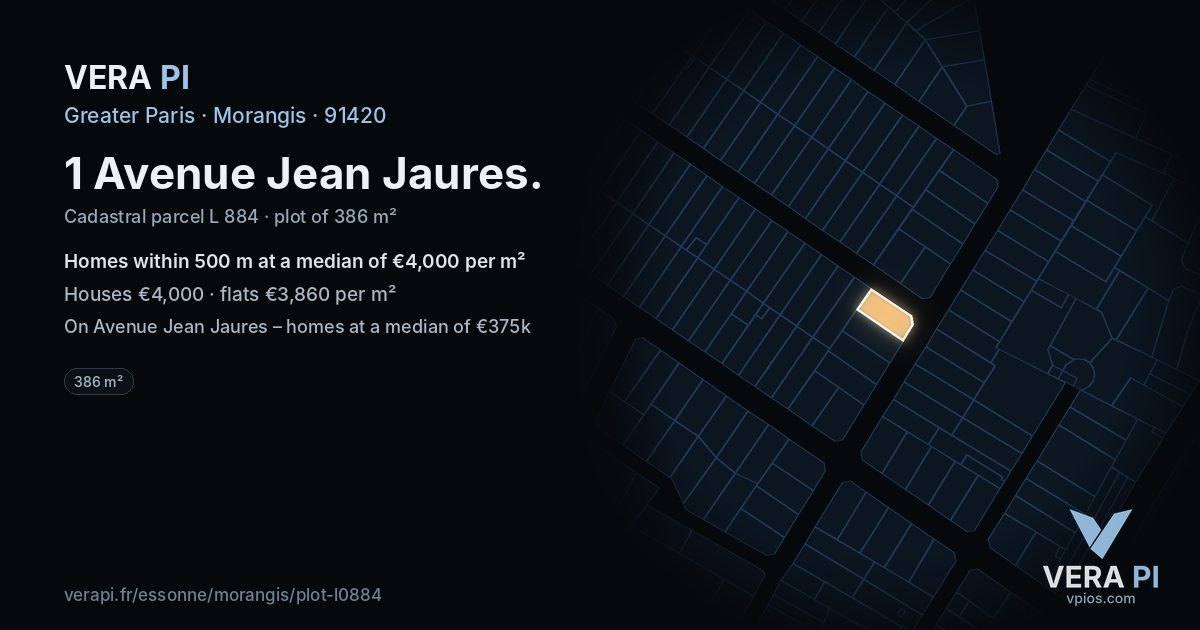 1 Avenue Jean Jaures, Morangis at night – the plot lit, the parcels around coloured by the prices near them