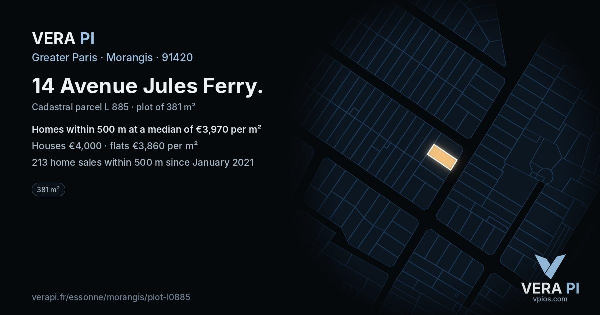14 Avenue Jules Ferry, Morangis at night – the plot lit, the parcels around coloured by the prices near them