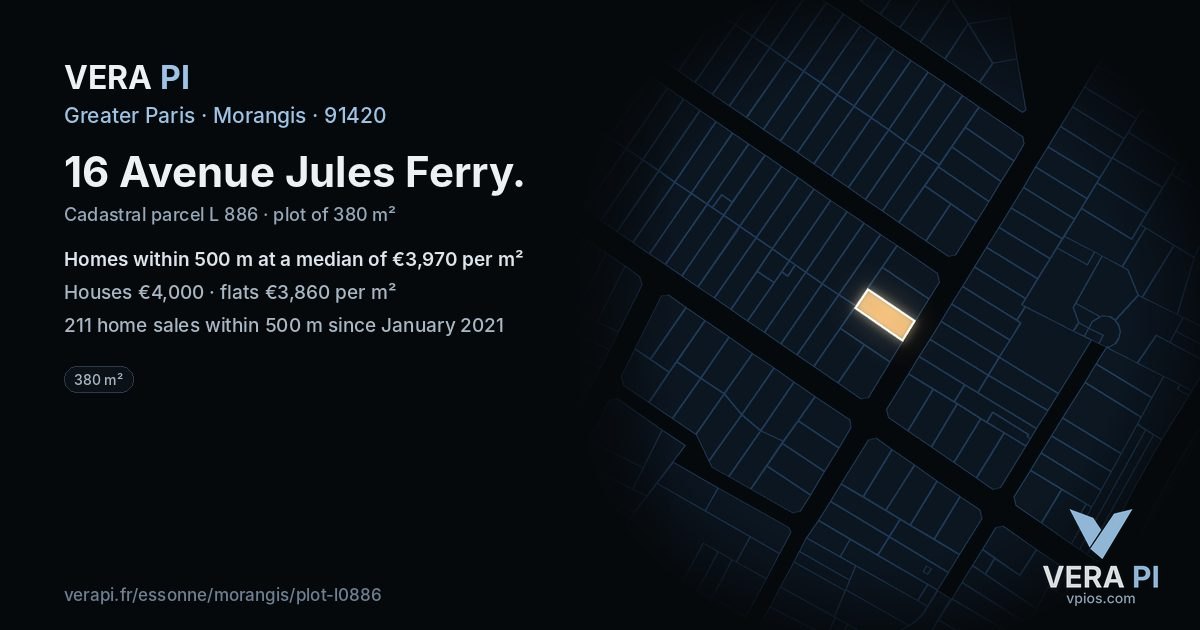 16 Avenue Jules Ferry, Morangis at night – the plot lit, the parcels around coloured by the prices near them