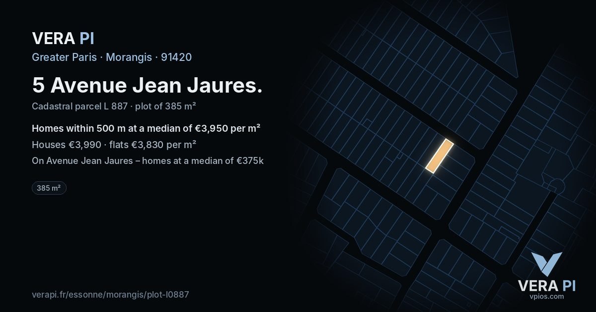 5 Avenue Jean Jaures, Morangis at night – the plot lit, the parcels around coloured by the prices near them