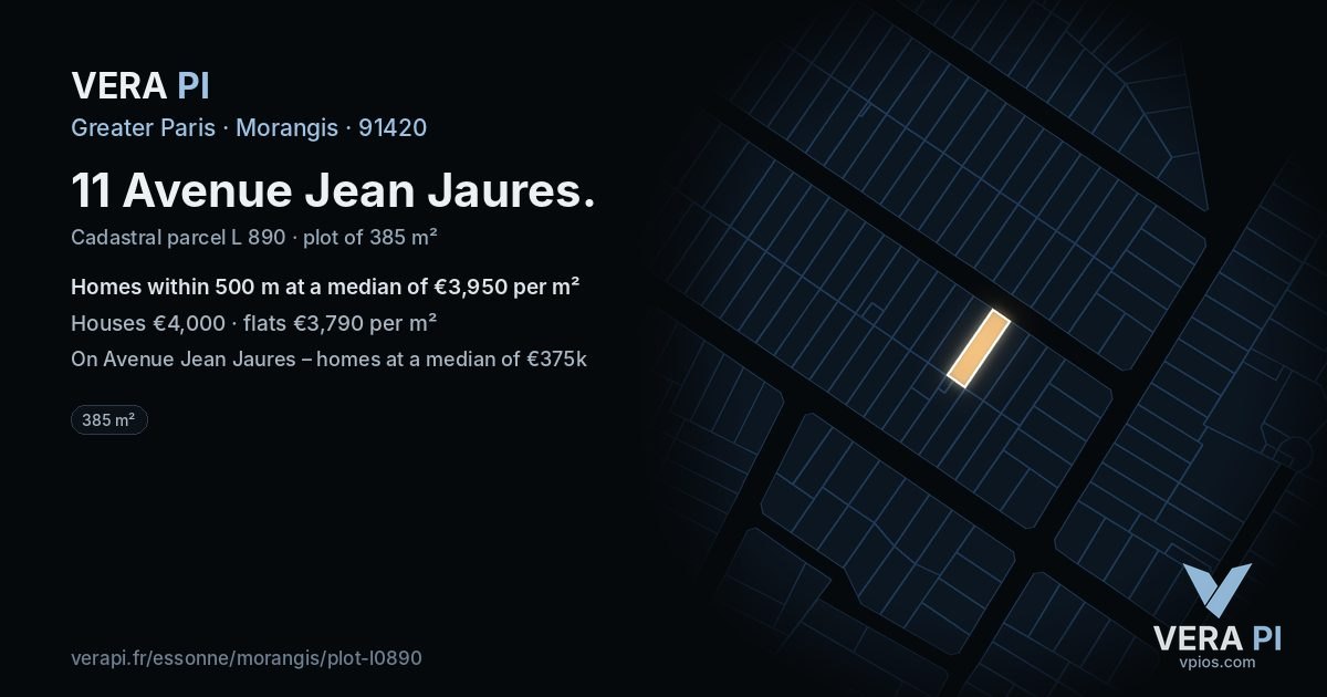 11 Avenue Jean Jaures, Morangis at night – the plot lit, the parcels around coloured by the prices near them