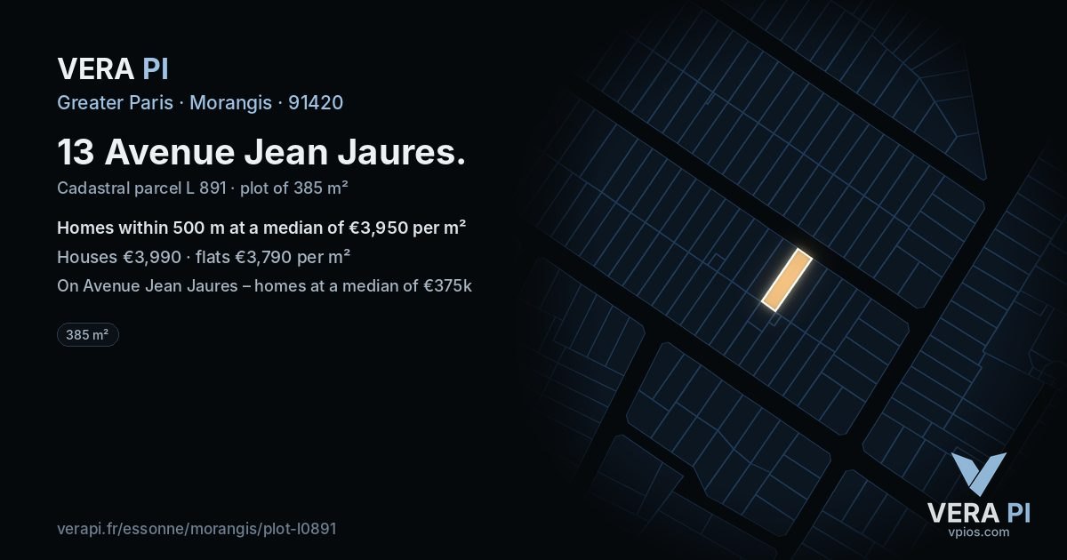 13 Avenue Jean Jaures, Morangis at night – the plot lit, the parcels around coloured by the prices near them