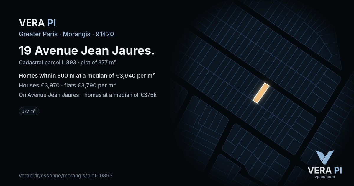 19 Avenue Jean Jaures, Morangis at night – the plot lit, the parcels around coloured by the prices near them