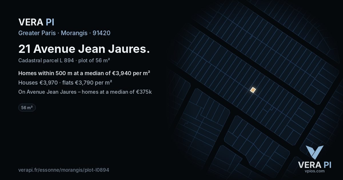 21 Avenue Jean Jaures, Morangis at night – the plot lit, the parcels around coloured by the prices near them