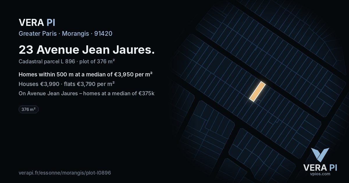 23 Avenue Jean Jaures, Morangis at night – the plot lit, the parcels around coloured by the prices near them