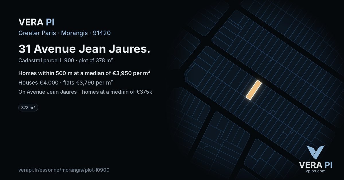 31 Avenue Jean Jaures, Morangis at night – the plot lit, the parcels around coloured by the prices near them