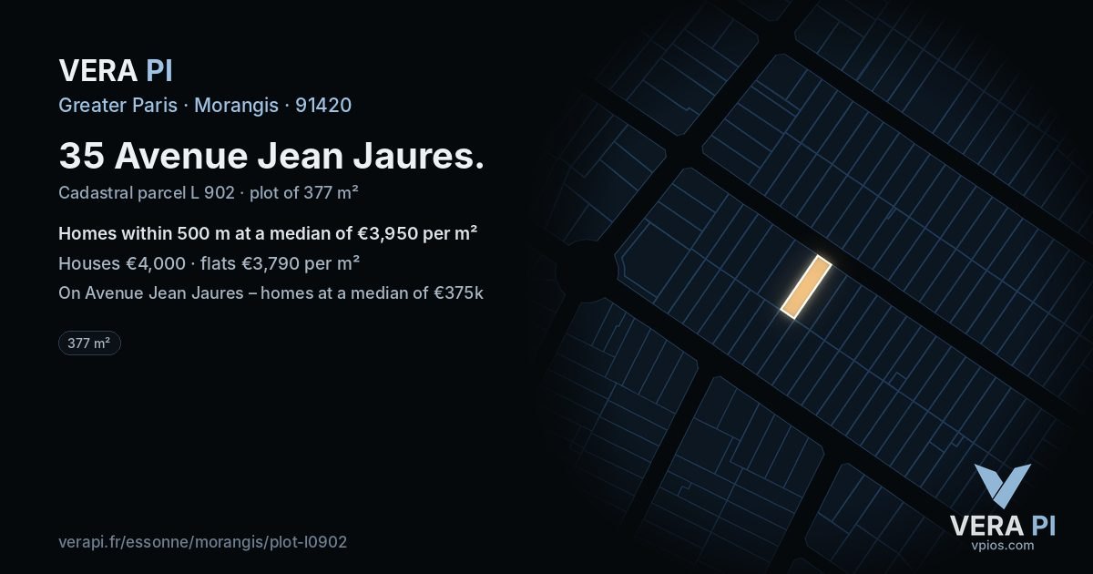 35 Avenue Jean Jaures, Morangis at night – the plot lit, the parcels around coloured by the prices near them