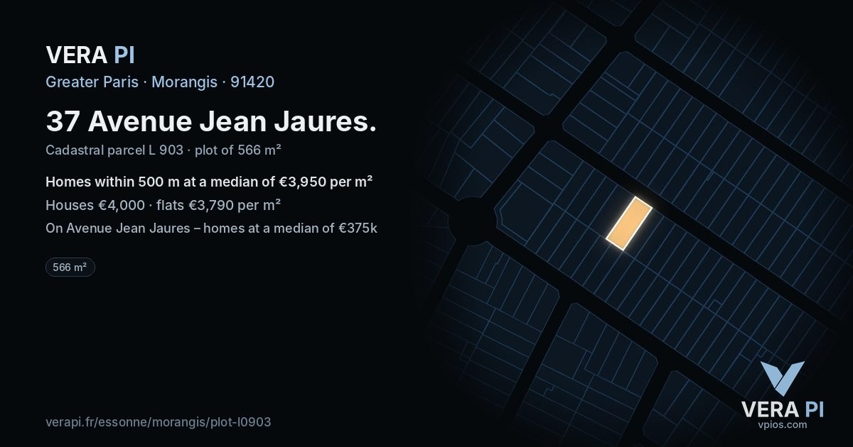 37 Avenue Jean Jaures, Morangis at night – the plot lit, the parcels around coloured by the prices near them