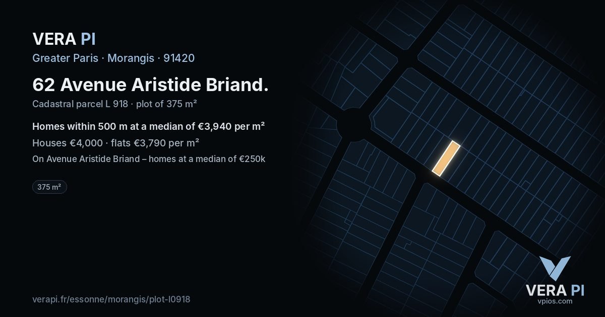 62 Avenue Aristide Briand, Morangis at night – the plot lit, the parcels around coloured by the prices near them