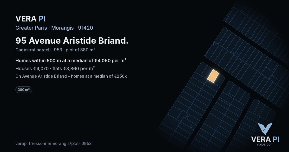 95 Avenue Aristide Briand, Morangis at night – the plot lit, the parcels around coloured by the prices near them