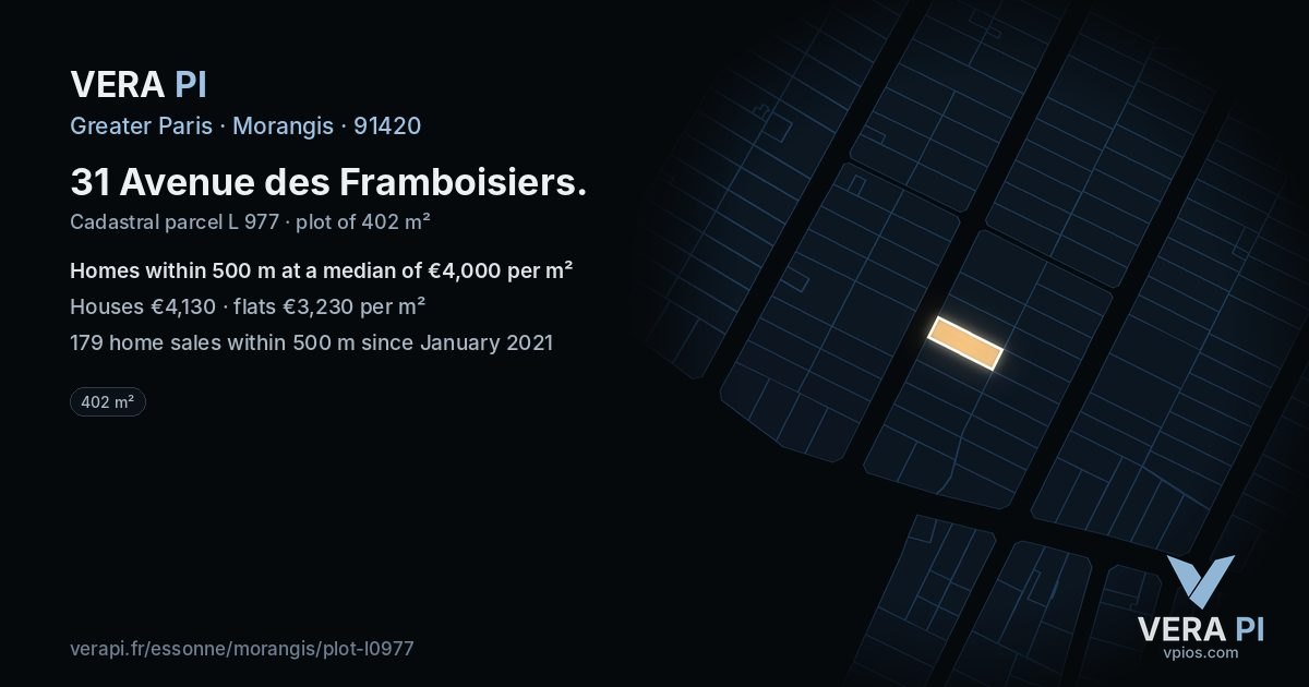 31 Avenue des Framboisiers, Morangis at night – the plot lit, the parcels around coloured by the prices near them