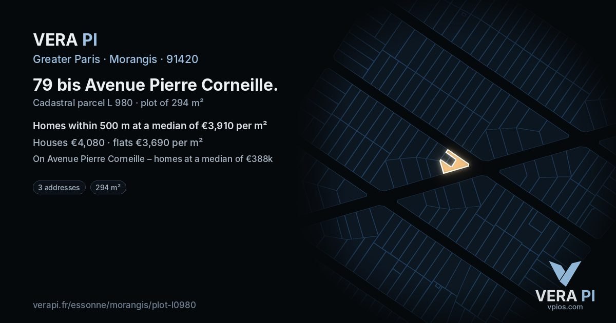 79 bis Avenue Pierre Corneille, Morangis at night – the plot lit, the parcels around coloured by the prices near them