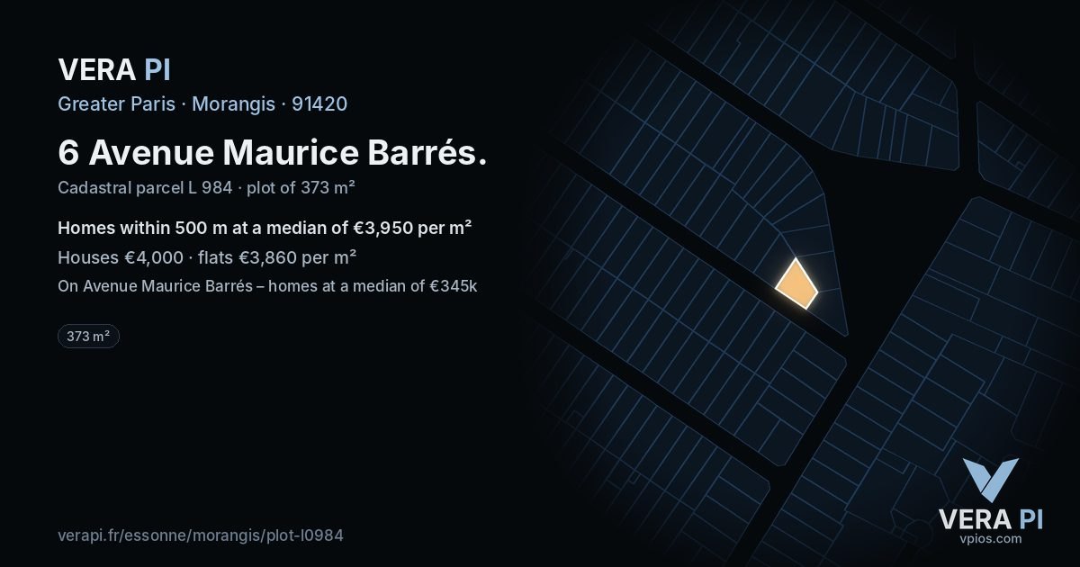 6 Avenue Maurice Barrés, Morangis at night – the plot lit, the parcels around coloured by the prices near them