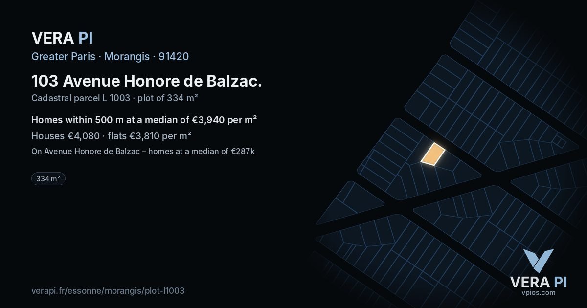 103 Avenue Honore de Balzac, Morangis at night – the plot lit, the parcels around coloured by the prices near them