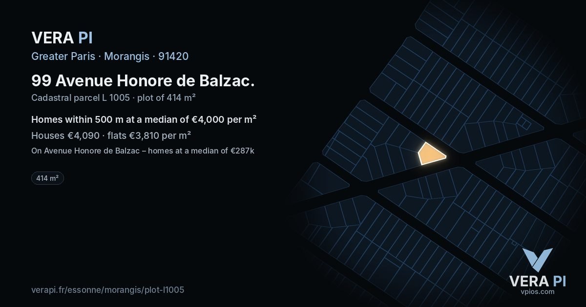 99 Avenue Honore de Balzac, Morangis at night – the plot lit, the parcels around coloured by the prices near them