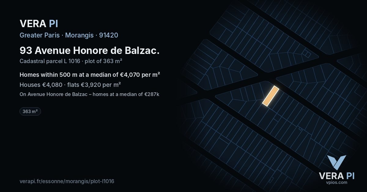 93 Avenue Honore de Balzac, Morangis at night – the plot lit, the parcels around coloured by the prices near them