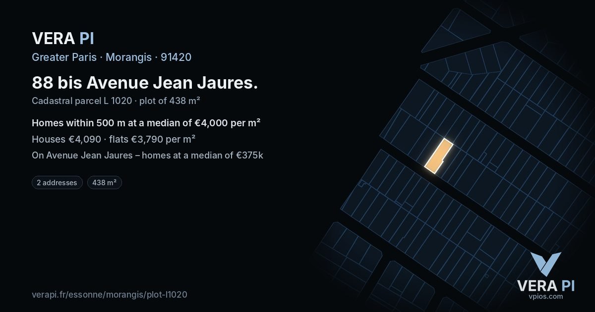 88 bis Avenue Jean Jaures, Morangis at night – the plot lit, the parcels around coloured by the prices near them