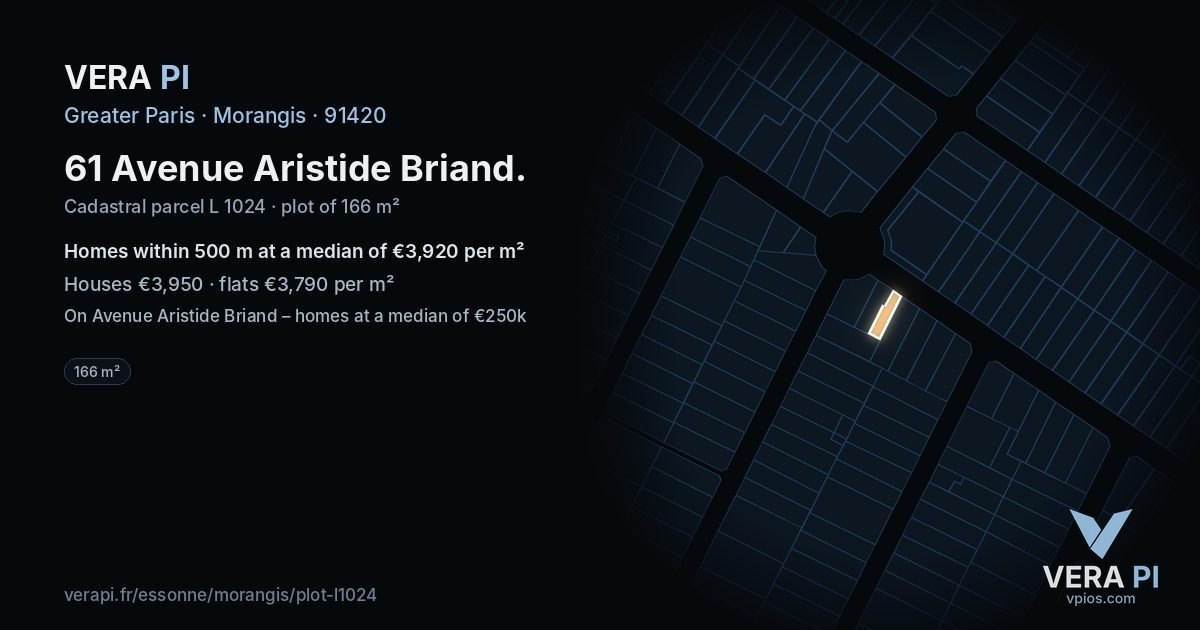61 Avenue Aristide Briand, Morangis at night – the plot lit, the parcels around coloured by the prices near them