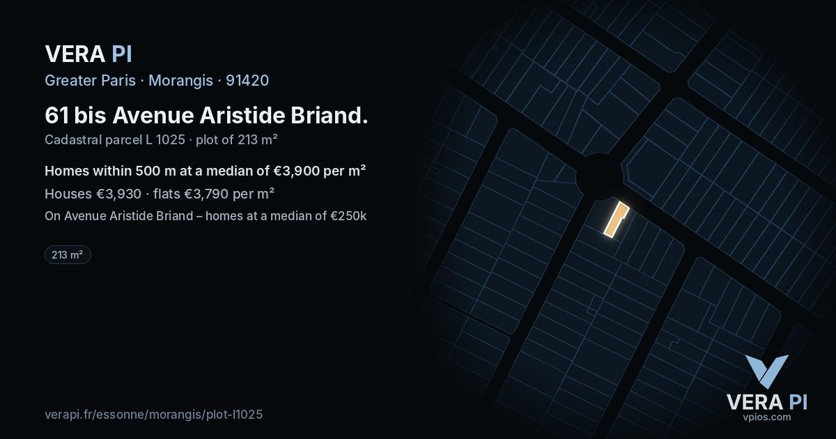 61 bis Avenue Aristide Briand, Morangis at night – the plot lit, the parcels around coloured by the prices near them