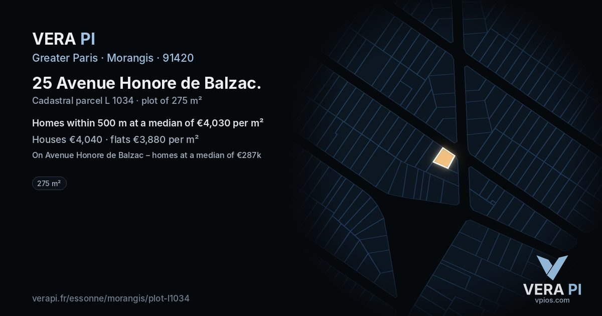 25 Avenue Honore de Balzac, Morangis at night – the plot lit, the parcels around coloured by the prices near them