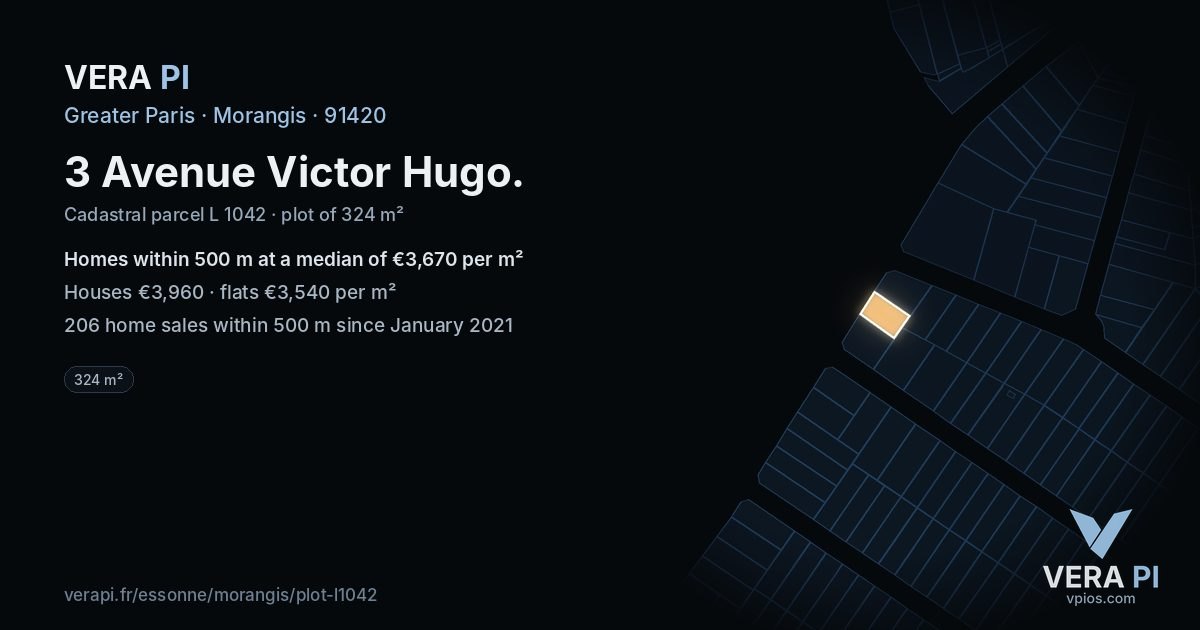3 Avenue Victor Hugo, Morangis at night – the plot lit, the parcels around coloured by the prices near them