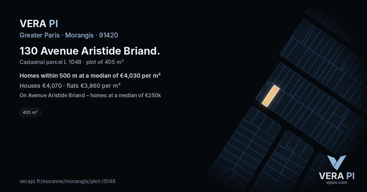 130 Avenue Aristide Briand, Morangis at night – the plot lit, the parcels around coloured by the prices near them