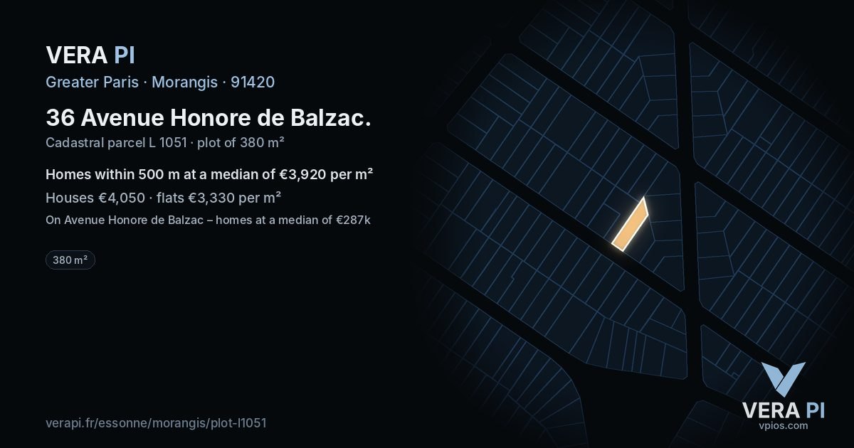 36 Avenue Honore de Balzac, Morangis at night – the plot lit, the parcels around coloured by the prices near them