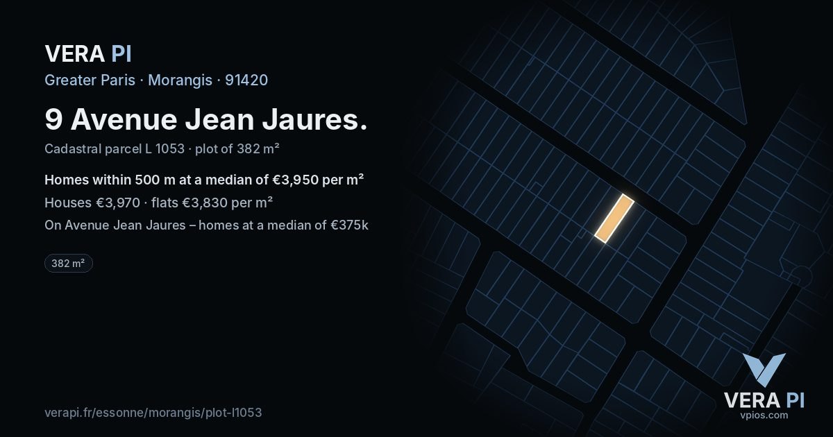 9 Avenue Jean Jaures, Morangis at night – the plot lit, the parcels around coloured by the prices near them