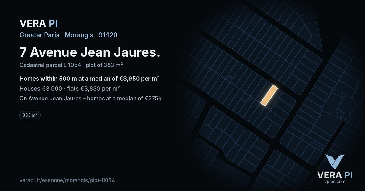 7 Avenue Jean Jaures, Morangis at night – the plot lit, the parcels around coloured by the prices near them