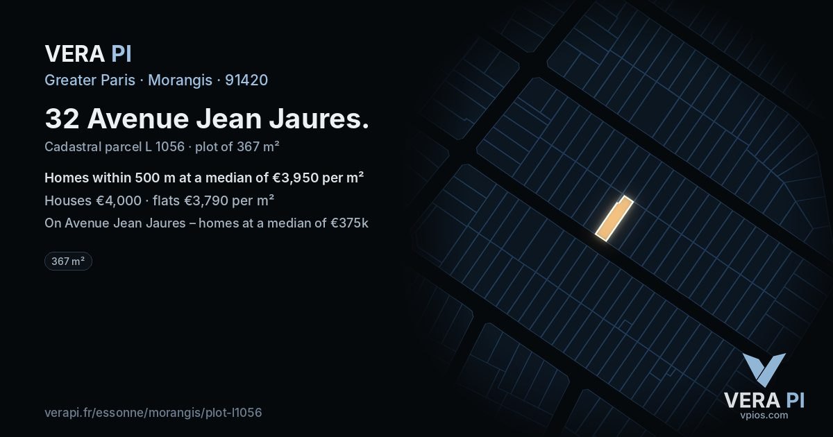 32 Avenue Jean Jaures, Morangis at night – the plot lit, the parcels around coloured by the prices near them