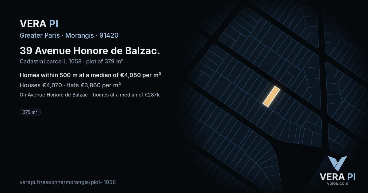 39 Avenue Honore de Balzac, Morangis at night – the plot lit, the parcels around coloured by the prices near them