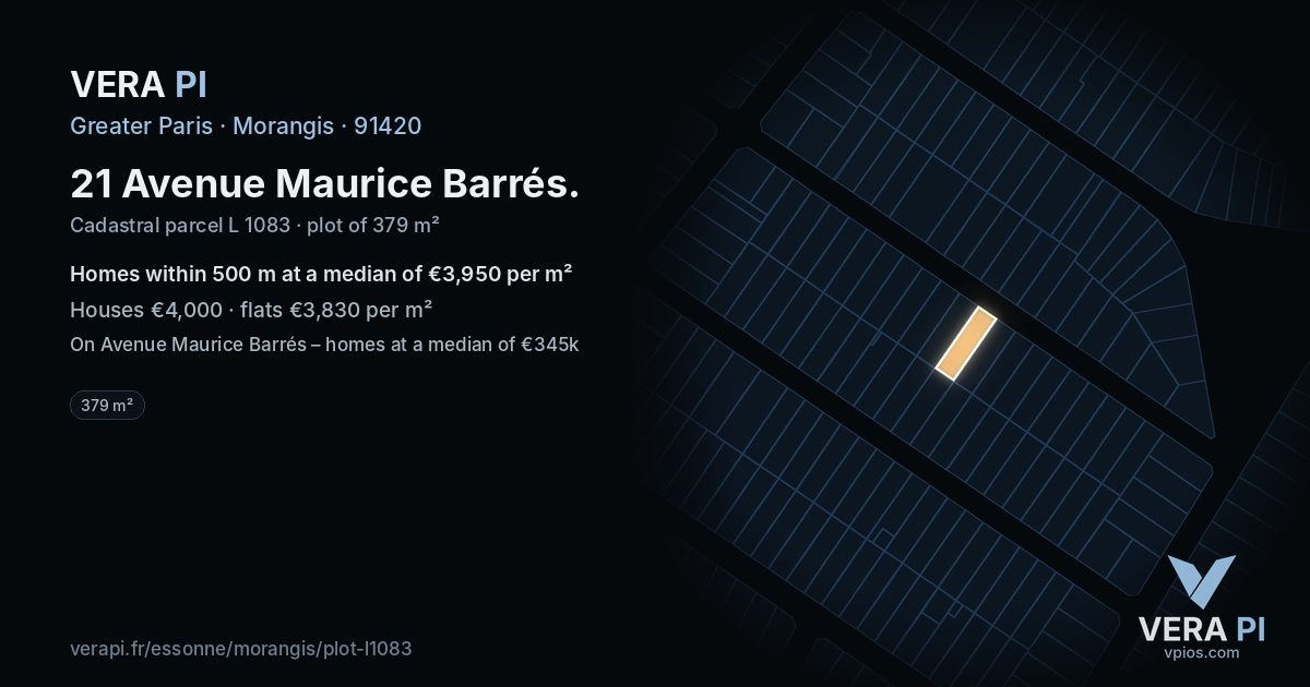 21 Avenue Maurice Barrés, Morangis at night – the plot lit, the parcels around coloured by the prices near them