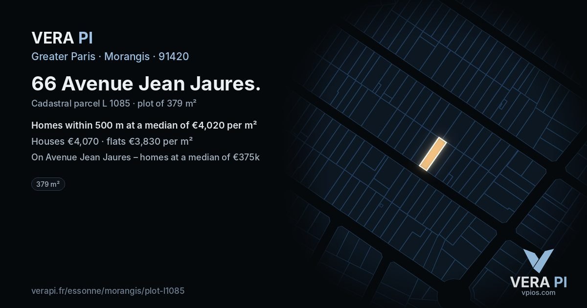 66 Avenue Jean Jaures, Morangis at night – the plot lit, the parcels around coloured by the prices near them