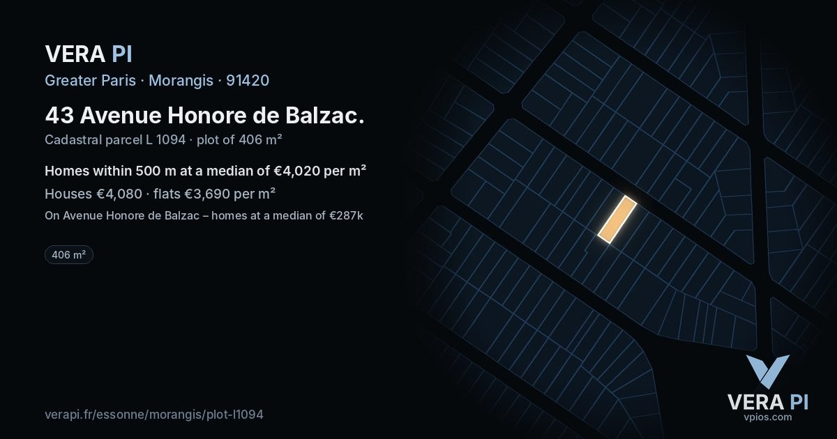 43 Avenue Honore de Balzac, Morangis at night – the plot lit, the parcels around coloured by the prices near them