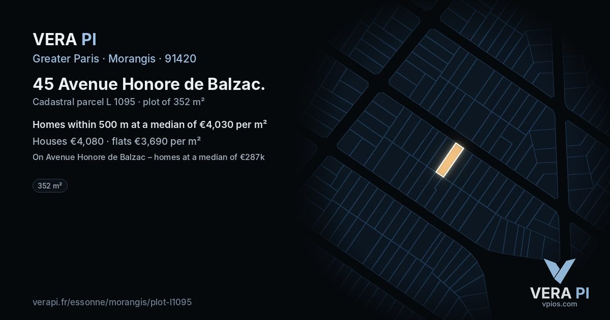 45 Avenue Honore de Balzac, Morangis at night – the plot lit, the parcels around coloured by the prices near them
