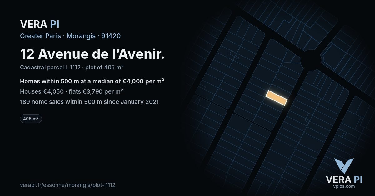 12 Avenue de l’Avenir, Morangis at night – the plot lit, the parcels around coloured by the prices near them