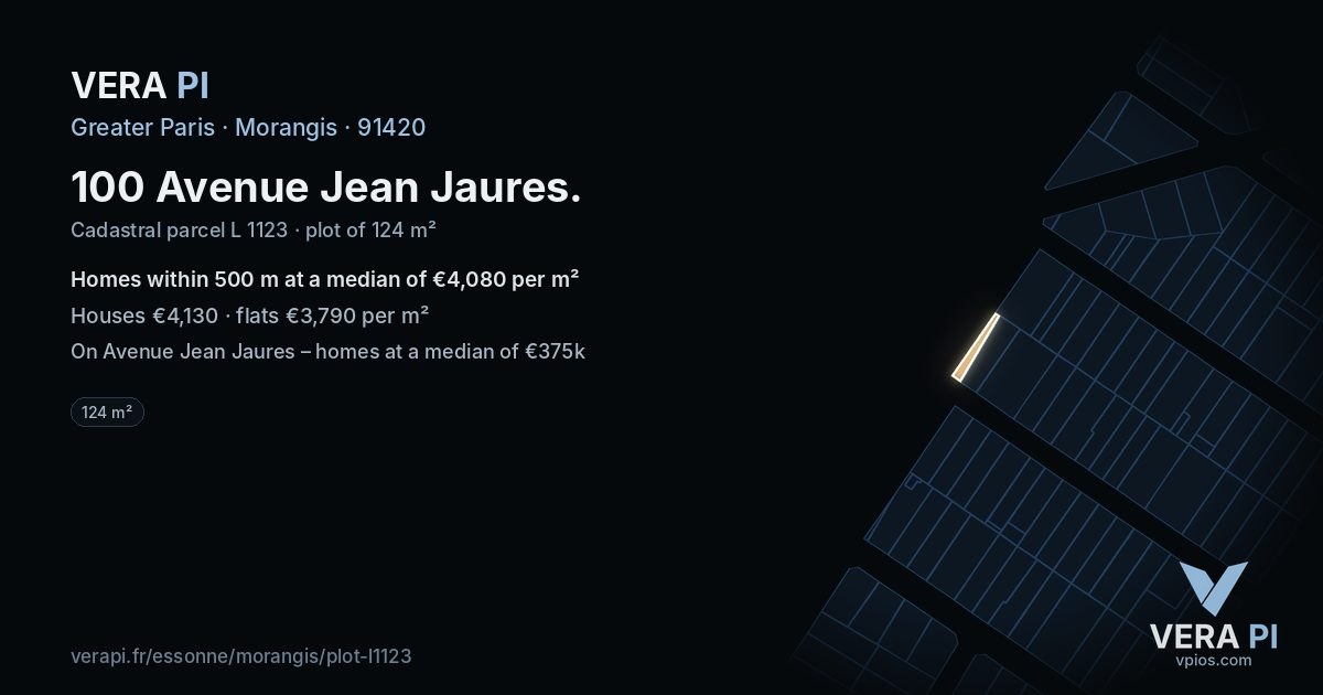 100 Avenue Jean Jaures, Morangis at night – the plot lit, the parcels around coloured by the prices near them