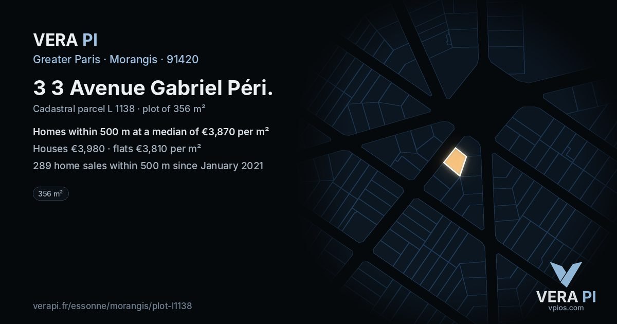 3 3 Avenue Gabriel Péri, Morangis at night – the plot lit, the parcels around coloured by the prices near them