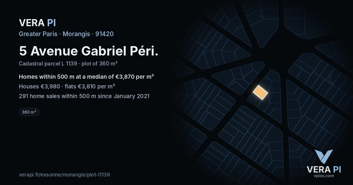 5 Avenue Gabriel Péri, Morangis at night – the plot lit, the parcels around coloured by the prices near them
