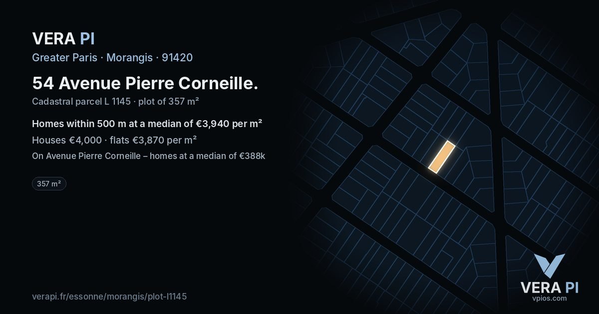 54 Avenue Pierre Corneille, Morangis at night – the plot lit, the parcels around coloured by the prices near them