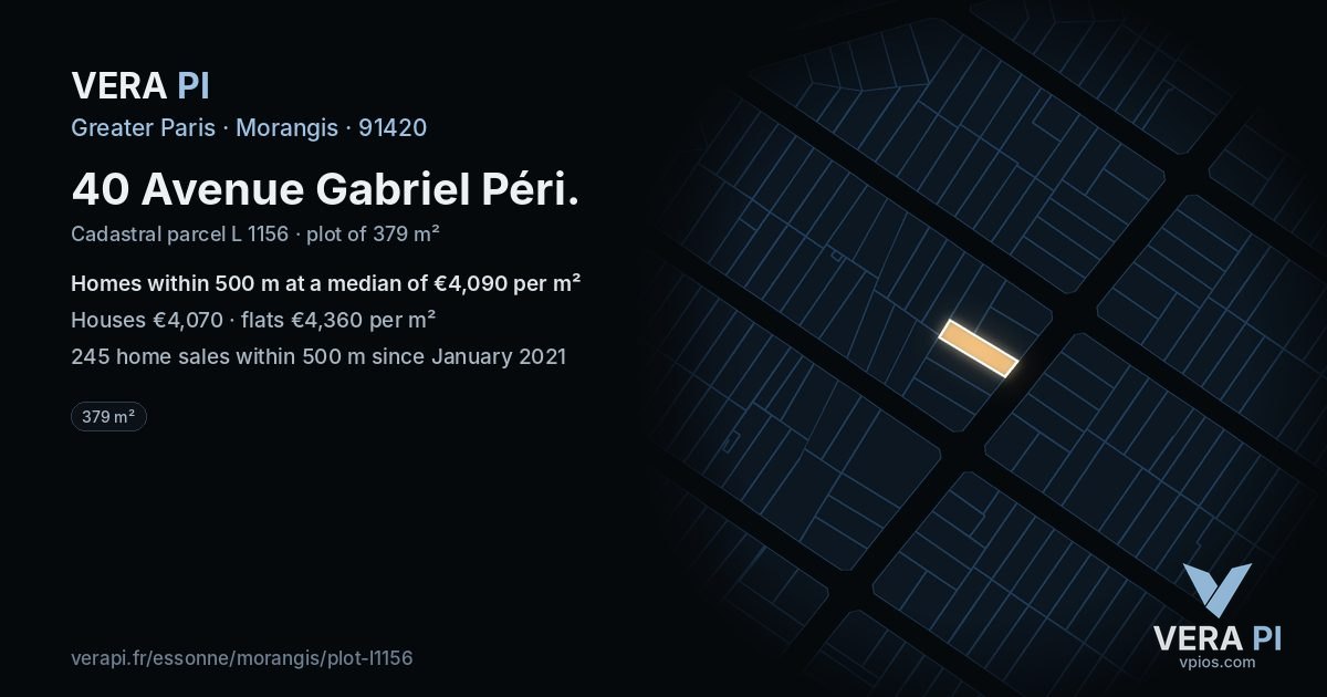 40 Avenue Gabriel Péri, Morangis at night – the plot lit, the parcels around coloured by the prices near them