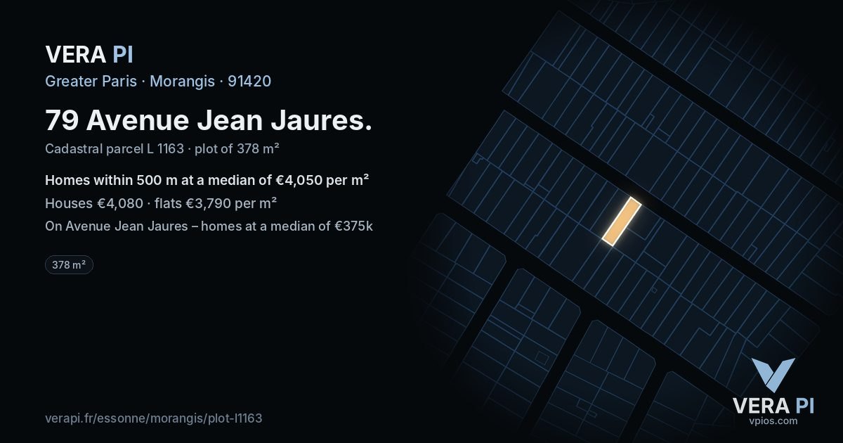 79 Avenue Jean Jaures, Morangis at night – the plot lit, the parcels around coloured by the prices near them