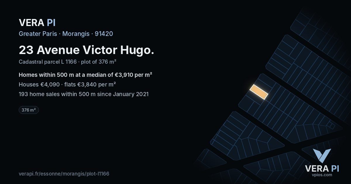 23 Avenue Victor Hugo, Morangis at night – the plot lit, the parcels around coloured by the prices near them