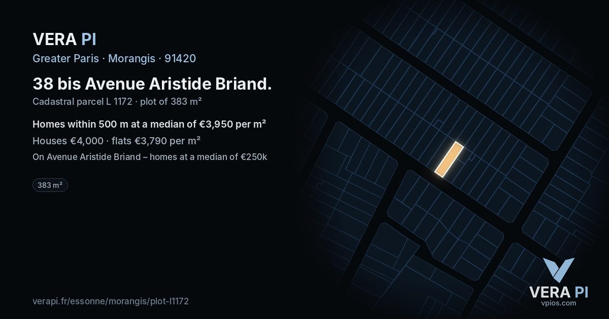 38 bis Avenue Aristide Briand, Morangis at night – the plot lit, the parcels around coloured by the prices near them