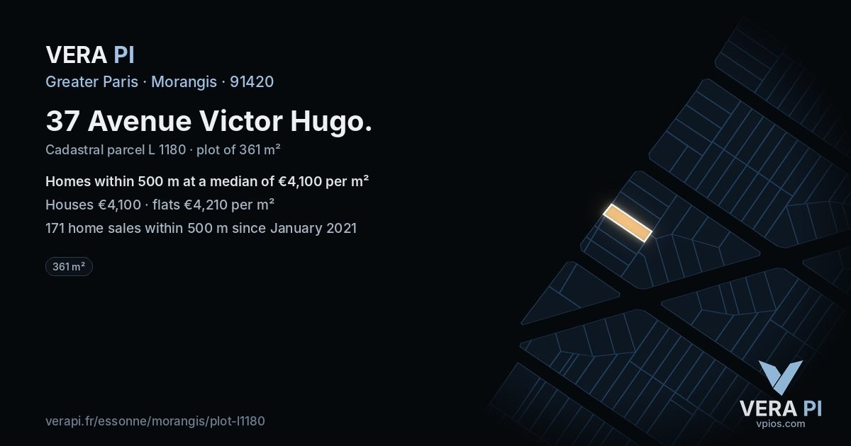 37 Avenue Victor Hugo, Morangis at night – the plot lit, the parcels around coloured by the prices near them