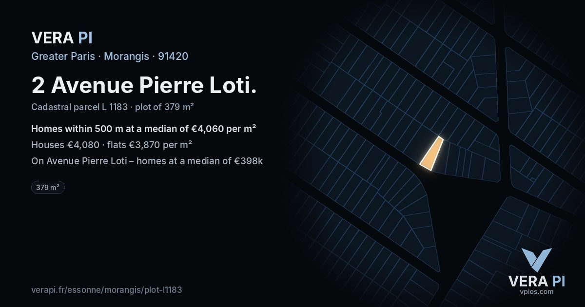 2 Avenue Pierre Loti, Morangis at night – the plot lit, the parcels around coloured by the prices near them